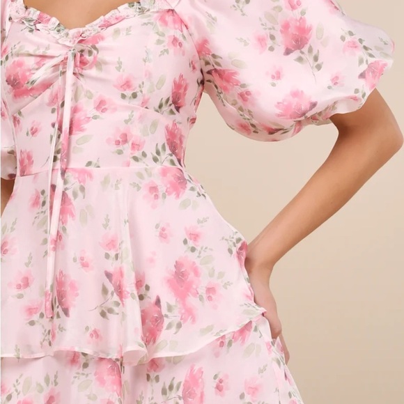 Lulus Romilly Light Pink Floral Tiered Midi Dress Size Medium - Picture 2 of 14